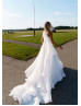 One Shoulder White Organza Pleated Flowing Wedding Dress